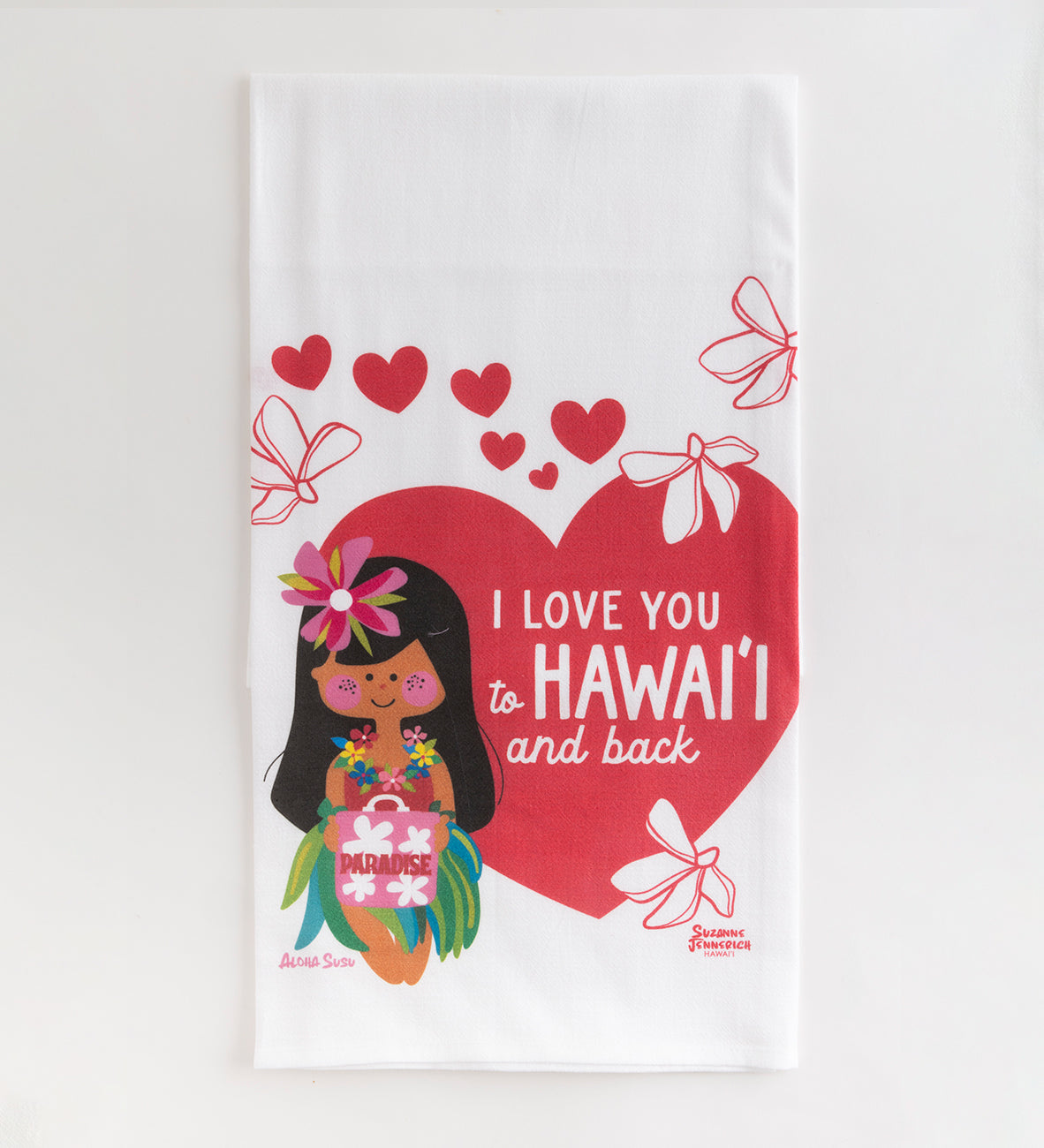 スザンヌ・ジェネリック  キッチンタオル「I LOVE YOU to HAWAII and back」